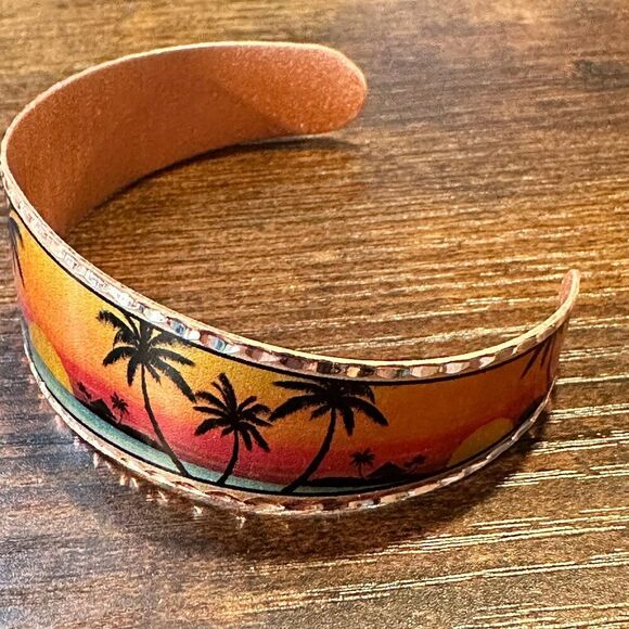 Handmade Boho Tropical Cuff Bracelet, Florida Tropical Palm Wide Cuff Bracelet, - Picture 7 of 9